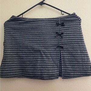 Classic Black & Gray Plaid Mini Skirt with Bow Detail
